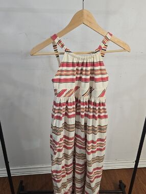 Ralph Lauren Cream Dress with Pink and Black Stripe Pattern